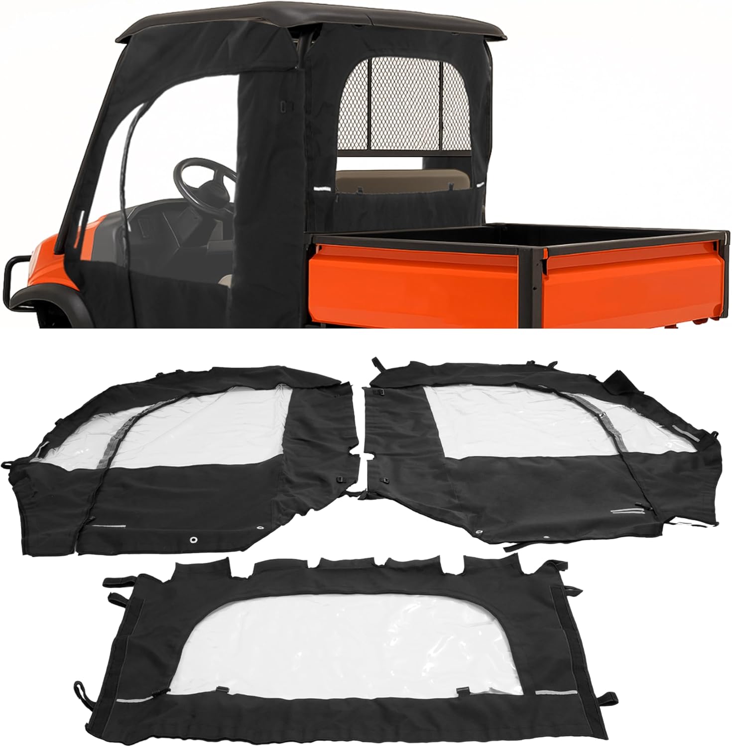 UTV Soft Cab Enclosure Doors with Rear Window Compatible with 2008-2021 Kubota RTV 400/450/500/520 Models Black Soft Door Clear Window Accessories