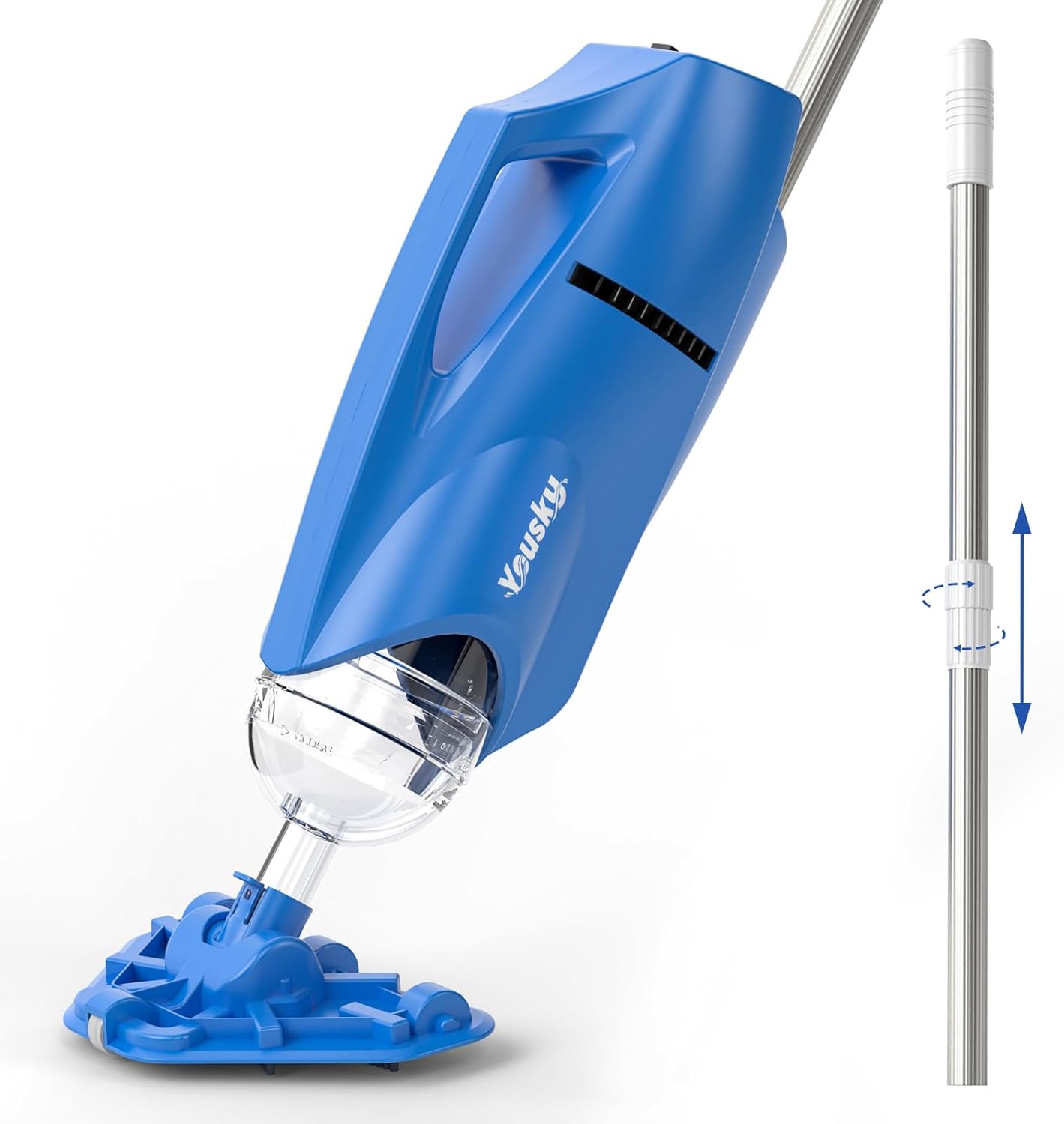Cordless Pool Vacuum for Inground & Above Ground Pools, Handheld Pool Vacuum w/ Telescopic Pole, Rechargeable Swimming Pool Cleaner for Spas and Hot Tubs, Powerful Suction for Sand and Debris