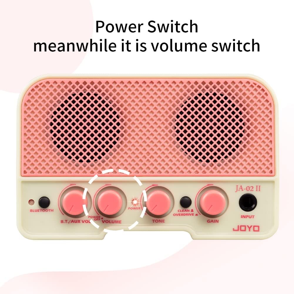 JOYO 5.8GHz Wireless Guitar System (JW-02S) Bundles with JOYO 5W Mini Practice Guitar Combo Amp (JA-02 II Pink)