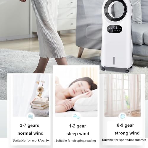 Generic Evaporative Cooler, Portable Bladeless Fan, Air Cooling Fan With Night Light, 8H Time, Humidifiers With Water Tank, Bladeless Conditioner Fan For Home Bedroom