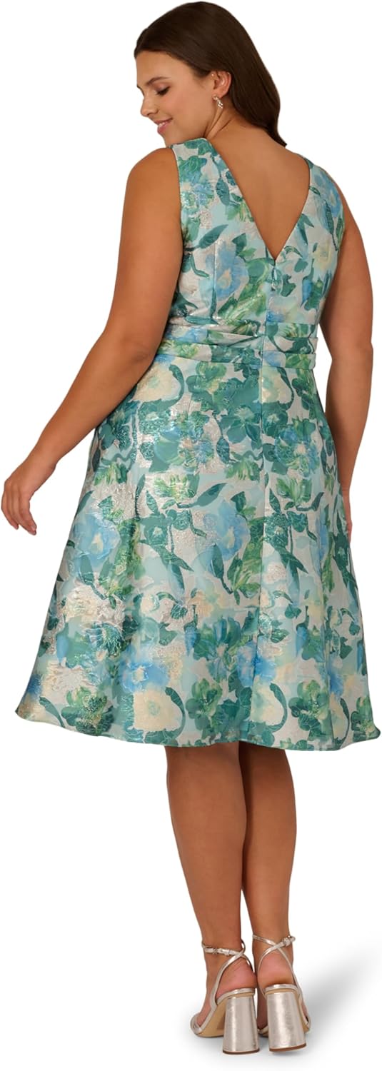 Adrianna Papell Womens Floral Jacquard Midi Dress