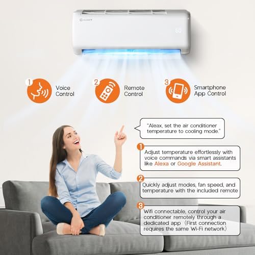 Albott 9100 BTU Mini Split Air Conditioner and Heater, SEER2 20.5, 115V, Inverter Heat Pump AC with Wi-Fi Smart Control, Voice Assistant, Self-Cleaning, Compatible with Alexa, Cools up to 450 Sq. Ft.