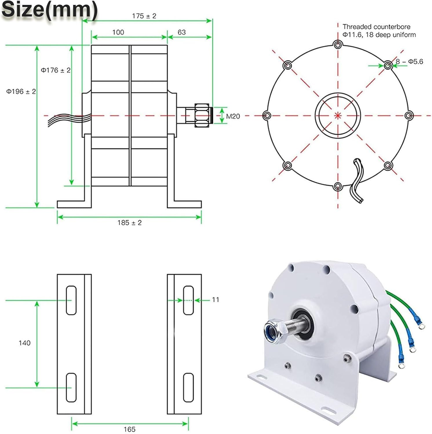 Gearless Permanent Magnet Generator, Low RPM 600R/Min 8000W Small Permanent Magnet Generator Ac Alternator with Controller Gearless Alternators for Wind Water Turbine 24V
