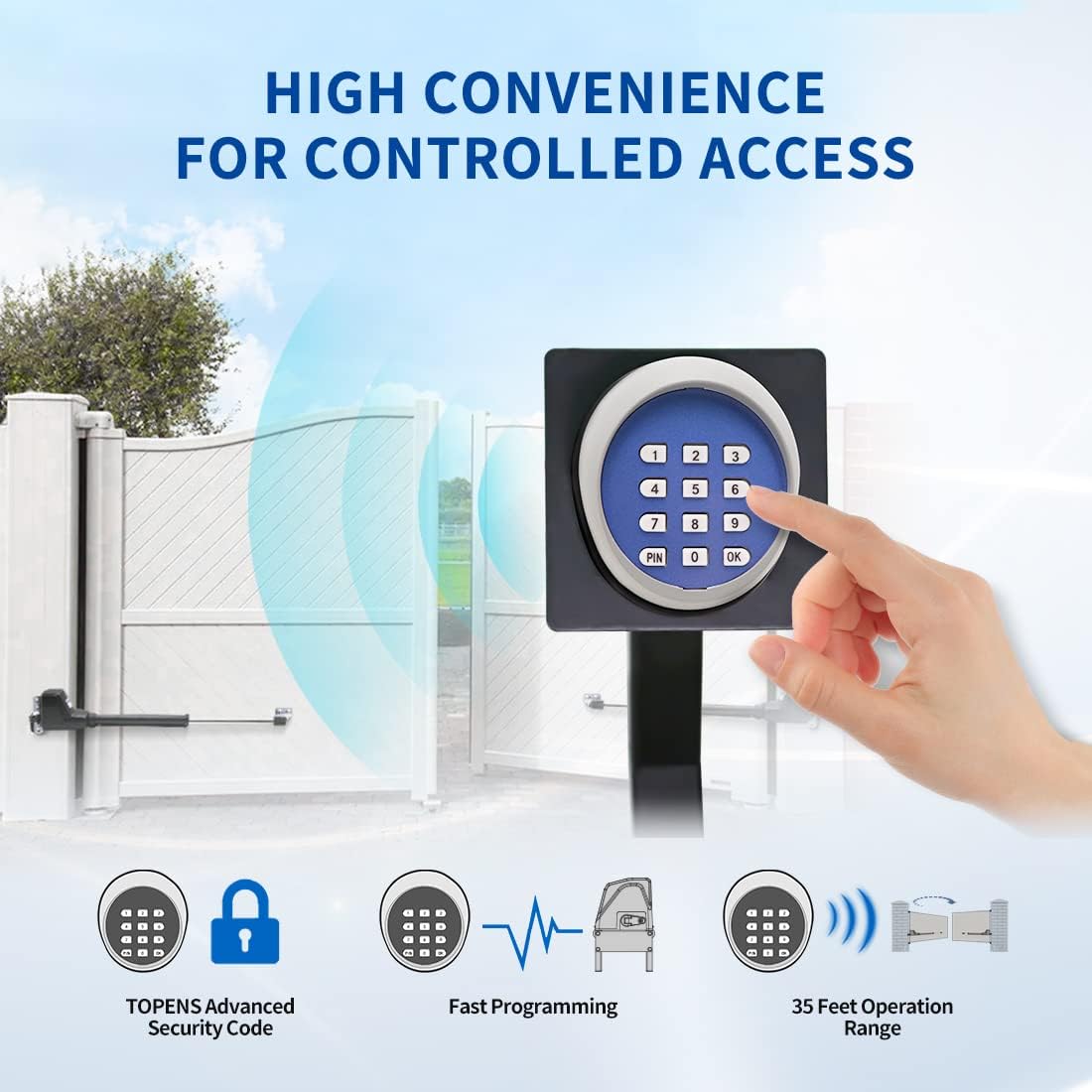 TOPENS TKP3 Wireless Keypad Keyless Entry Keypad Digital Code Panel Security Control for Automatic Swing Sliding Gate Opener, Outdoor Remote Accessory