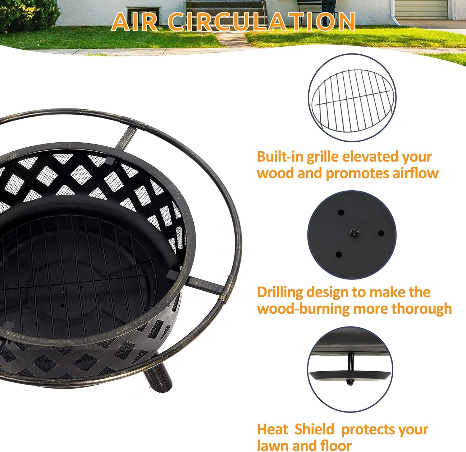 Amopatio Fire Pit with Mat & Cover, 30 Inch Large Outdoor Wood Burning Fire Pits, Patio Backyard Firepit with Steel BBQ Grill Cooking Grate, Spark Screen & Poker for Garden, Bonfire, Camping, Picnic