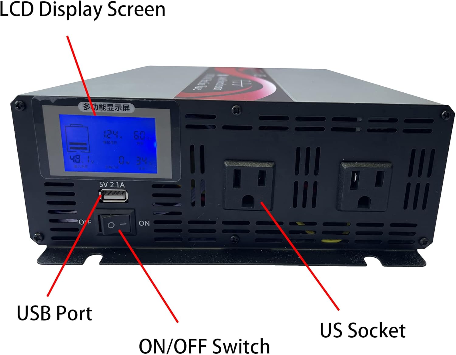 4000W Pure Sine Wave Off Grid Power Inverter 48V DC to 120V AC with USB Port LCD Display 60HZ