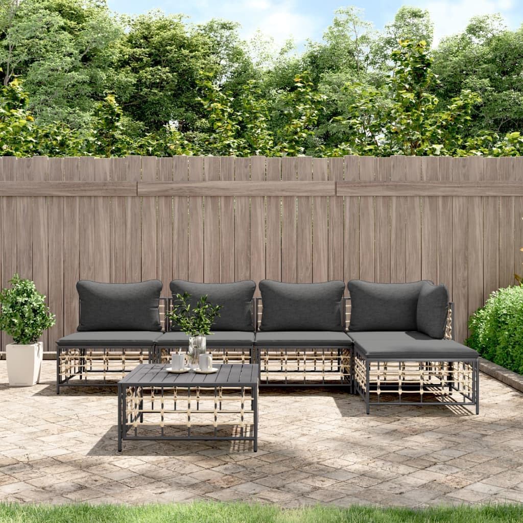 6 Piece Patio Lounge Set with Cushions, Poly Rattan,Outdoor Garden Lounge Set Modular Poly Rattan Sofa with Cushions for Patio and Terrace Patio Furniture & Accessories, Outdoor Seating