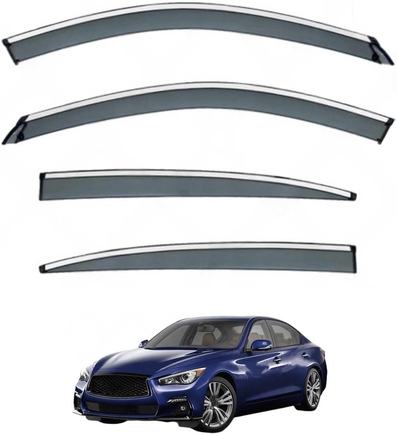Window Deflectors for Infiniti Q50/Q50S Standard Wheelbase MK1-V37 2013+ PC, Sun Rain Guard Window Visors Vent Shades with Bright Stripes Car Accessories