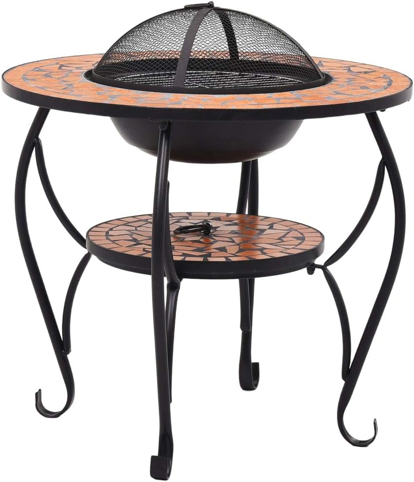Terracotta Ceramic Mosaic Fire Pit 68 cm Outdoor Fire Pit Garden Fire Pit Fire Bowl Black for Garden Terrace