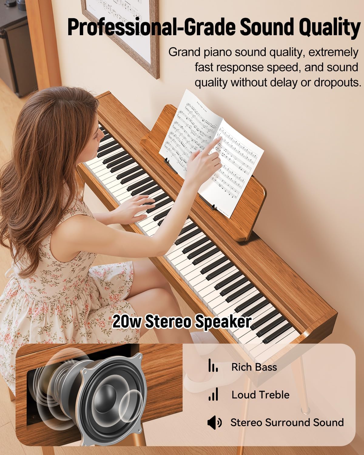 Rhymo Digital Piano 88 Key Weighted Keyboard with Stand,Progressive Hammer Action Electronic Piano,Beginner Keyboard Piano,Full Keyboard Piano with Triple Pedal,Sheet Music Stand,Usb-Midi (Modern)