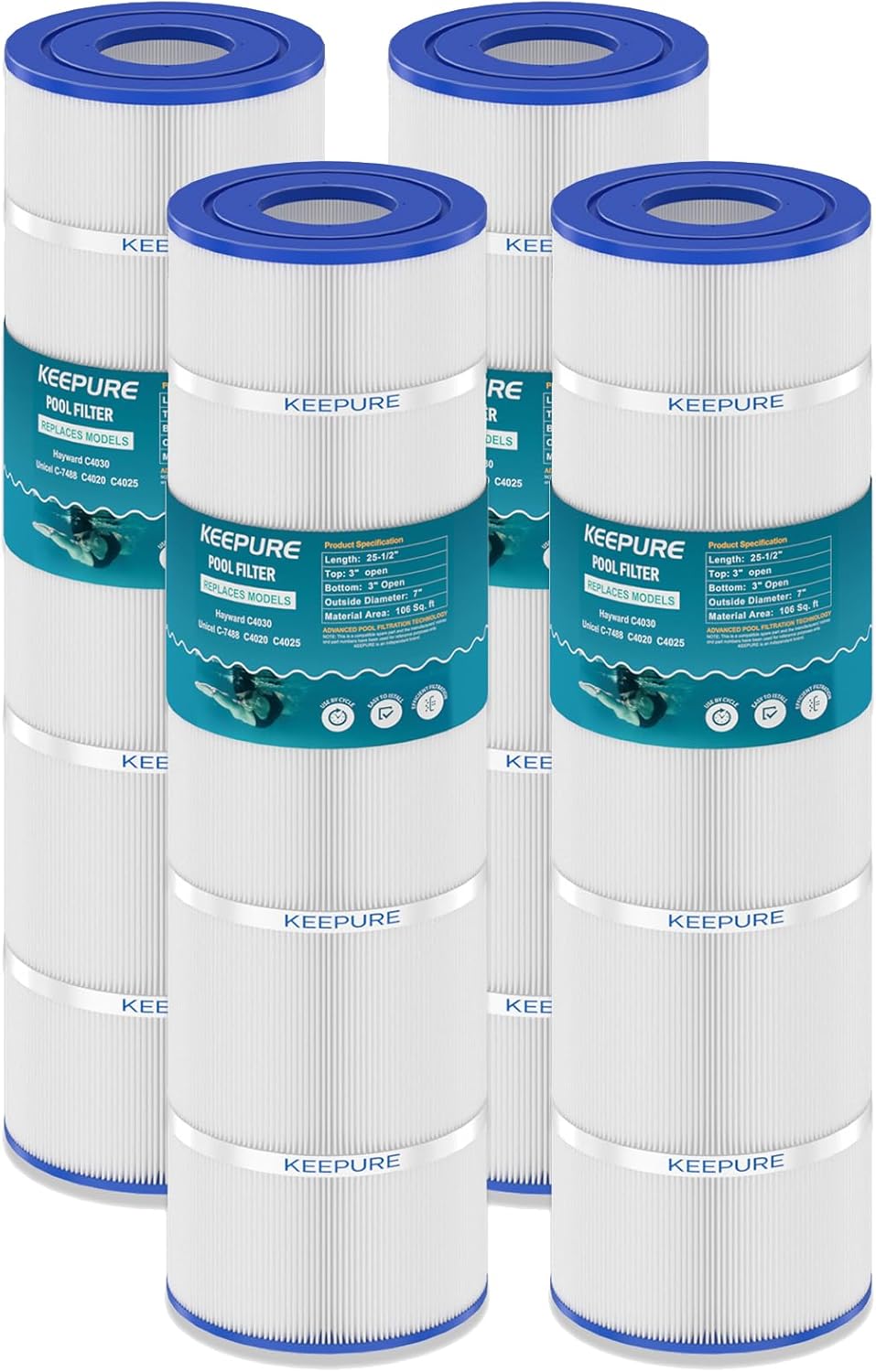C4030 Pool Filter Cartridge Compatible with C4025, C4020, PA106-PAK4, C-7488, CX880XRE, FC-1226, FC-6430, 4 x 106 sq.ft, 4Pack