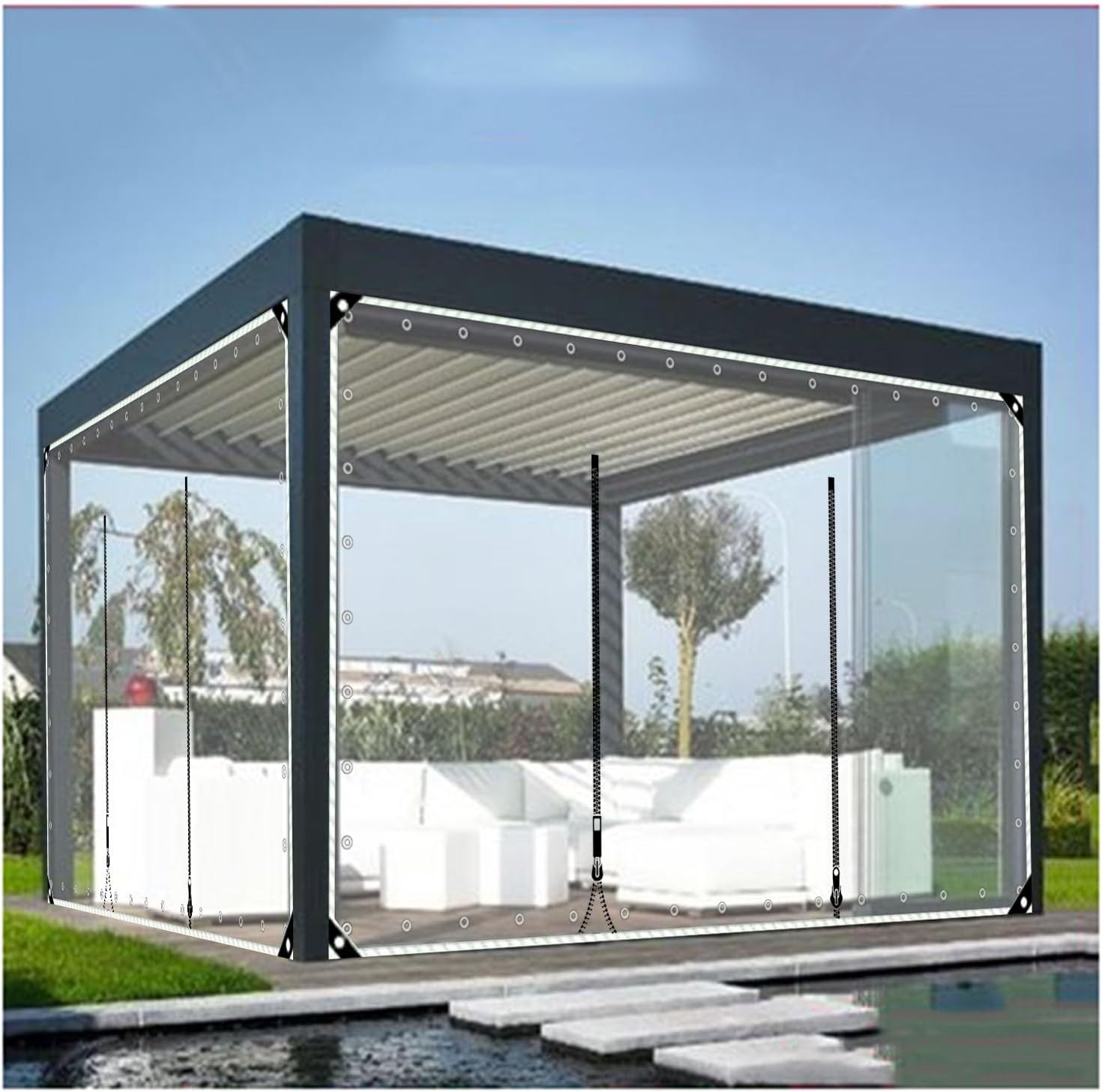 Heavy Duty Transparent Tarp Plastic Rain Curtains，Outdoor Clear Tarp Curtain,Tarpaulin for Pergola Patio Porch Carport Canopies，Dustproof Rainproof，0.5mm Thick (Size : H3xW10m/H9.8xW32.8ft)