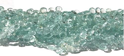 lustrous aquamarine faceted heart shaped briolette size 5-7.5mm 3.5 inches strand. long per half strand