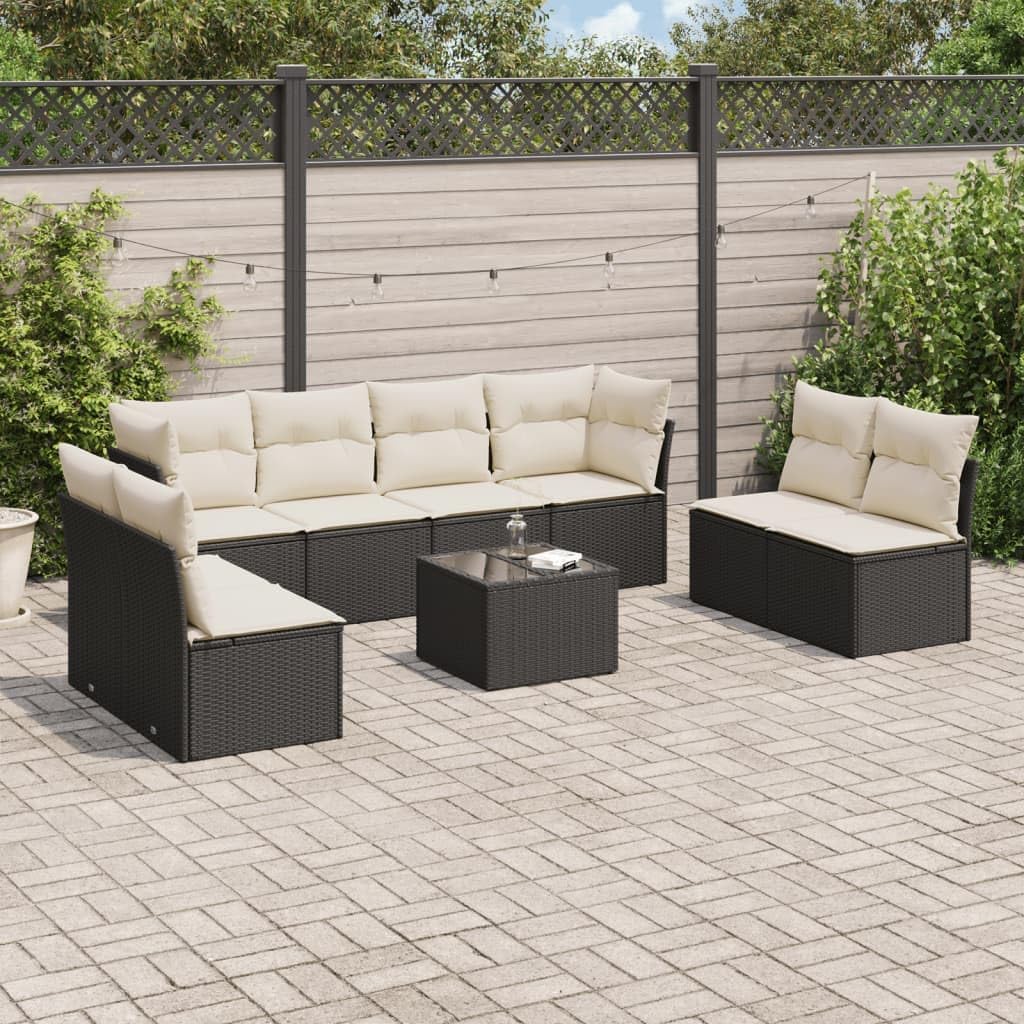 9 Piece Garden Sofa Set Black and Cream White, Modular Outdoor Furniture with PE Rattan and Weather-Resistant Cushions for Patio, Backyard, Terrace, Balcony, Durable Water