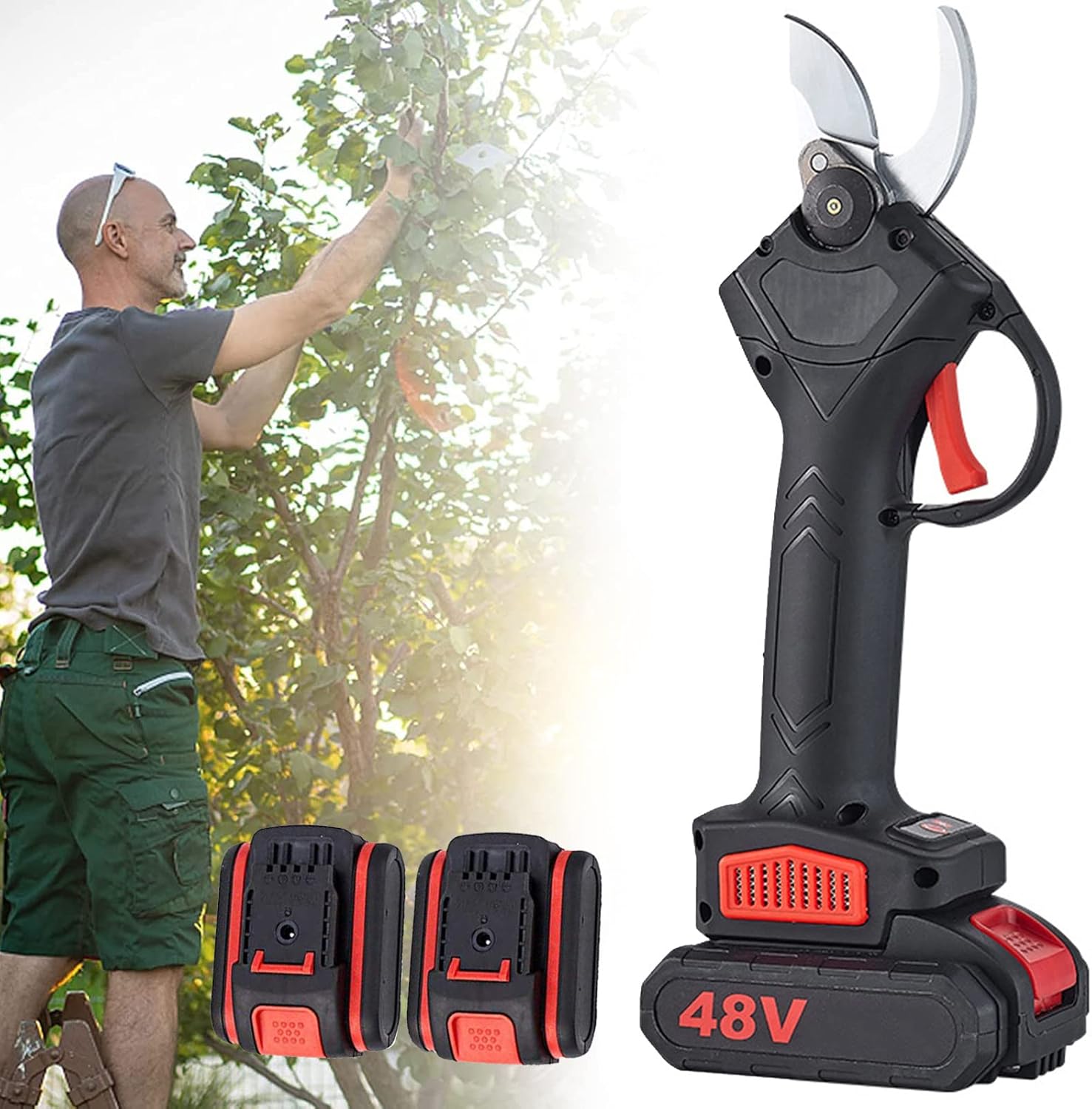 XYEJL Electric Pruning Shears, Professional Power Secateurs 30 mm Cutting Diameter,with 2 Replaceable Lithium Battery, for Gardening Tree Branch Parks