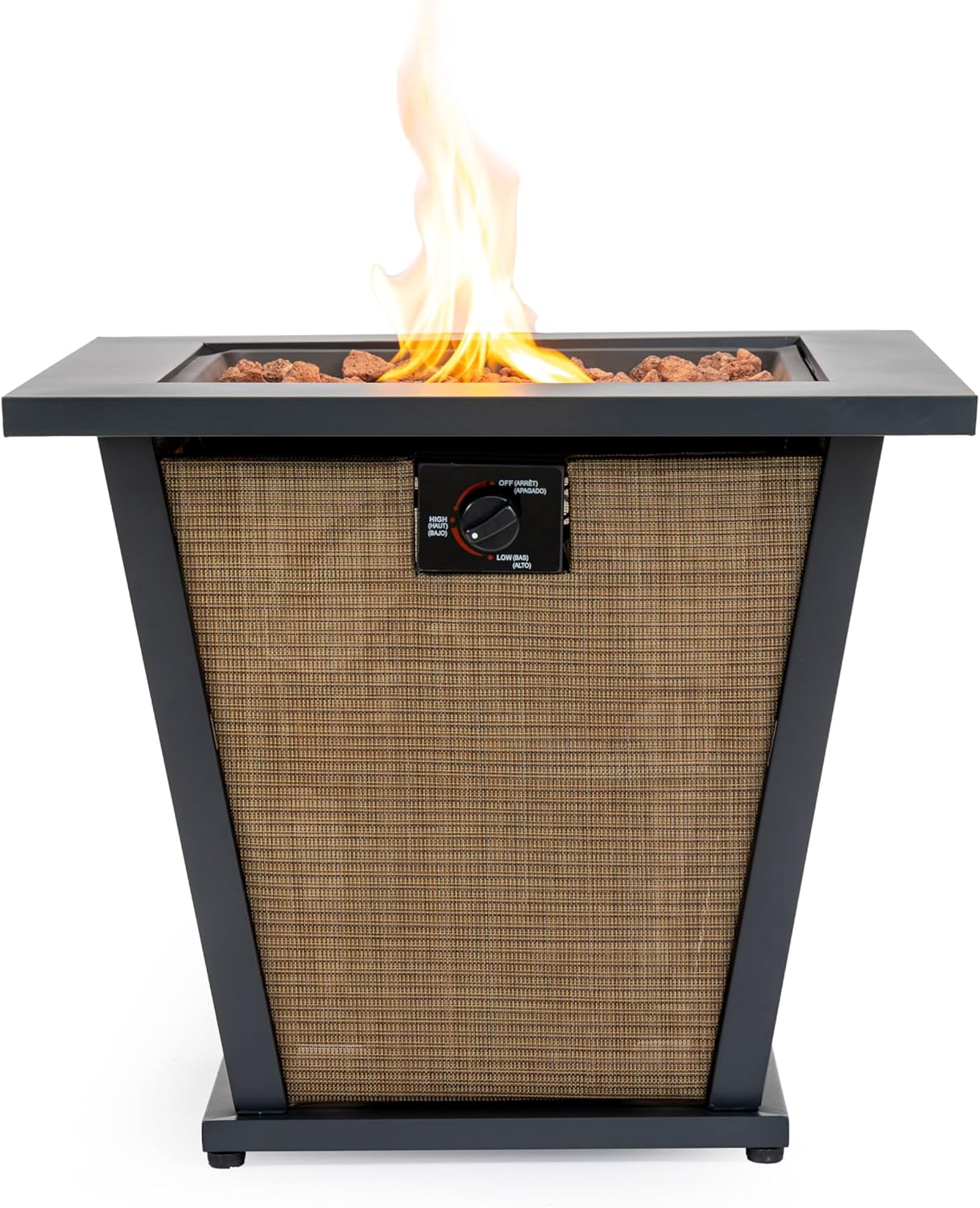 28 Inches Square Propane Fire Pit Table, 50,000 Btu Outdoor Steel Firepit for Patio, Deck, Courtyard Durable Brown Black Finish, Weather (Black + Brown) (1 Doors)