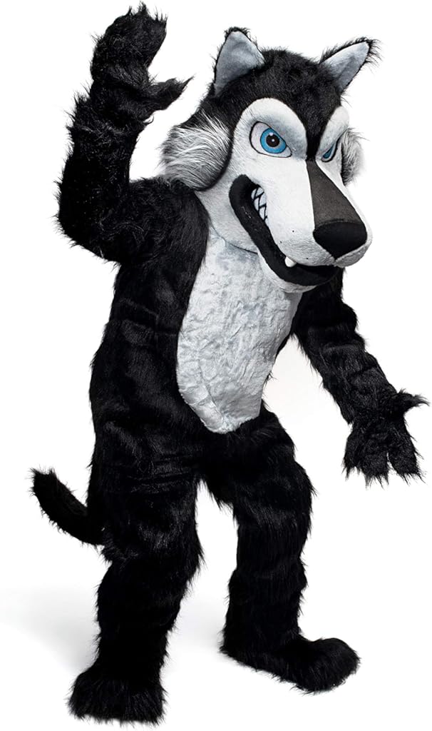 TCDesignerProducts Black Wolf Mascot Costume, School Spirit, Up to 6 Feet 4 Inches, School Spirit Sports Fan Gear, Football Cheerleader Accessories, Homecoming