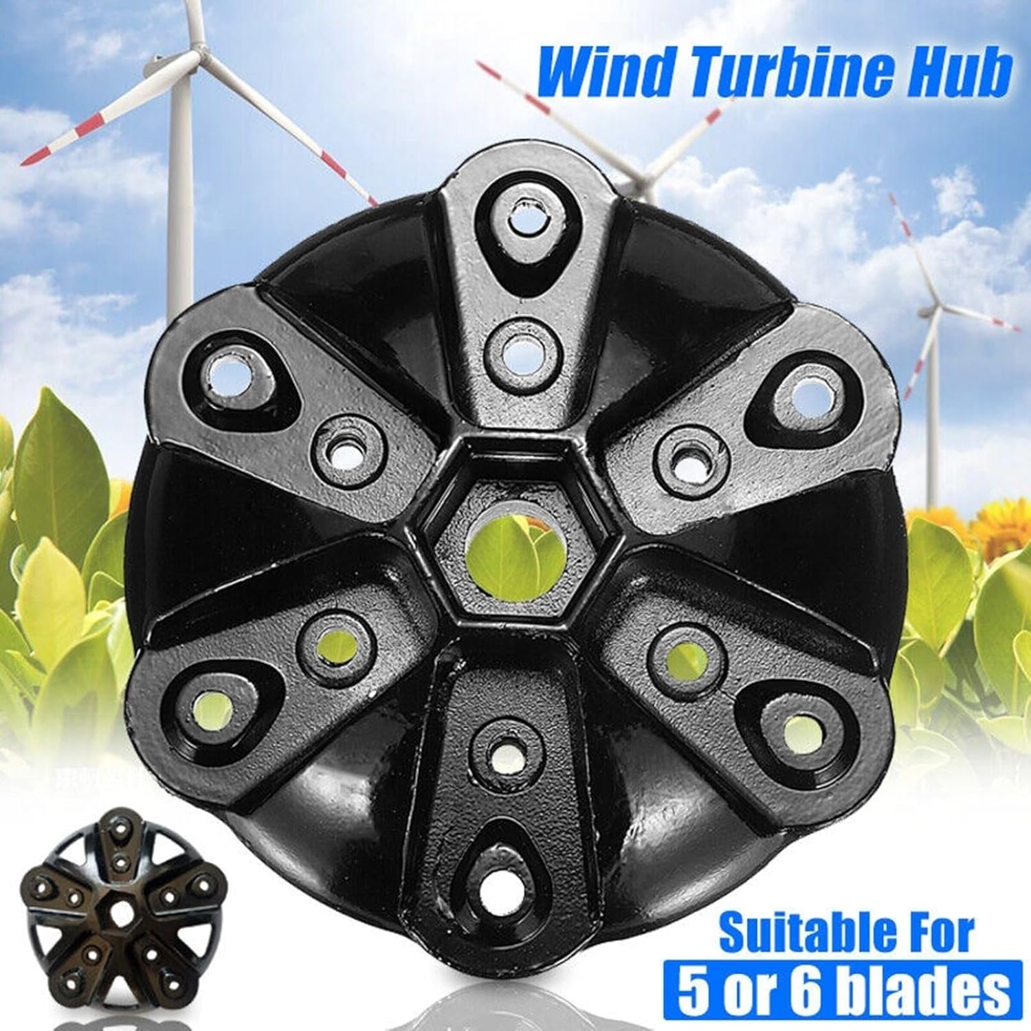 135mm Small Horizontal Wind Turbine Kit, 3/5/6 Blades Hub and Cover, DIY Windmill Accessories with Screw and Nut, Car Power Inverter Compatible(6 Wheel hub)