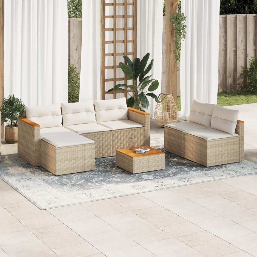 5 Piece Patio Sofa Set with Cushions Beige Poly Rattan Acacia,Durable and Comfortable 4Piece AllWeather Outdoor Patio Furniture Set with Cushions Furniture Sets for Patio, Lawn & Garden