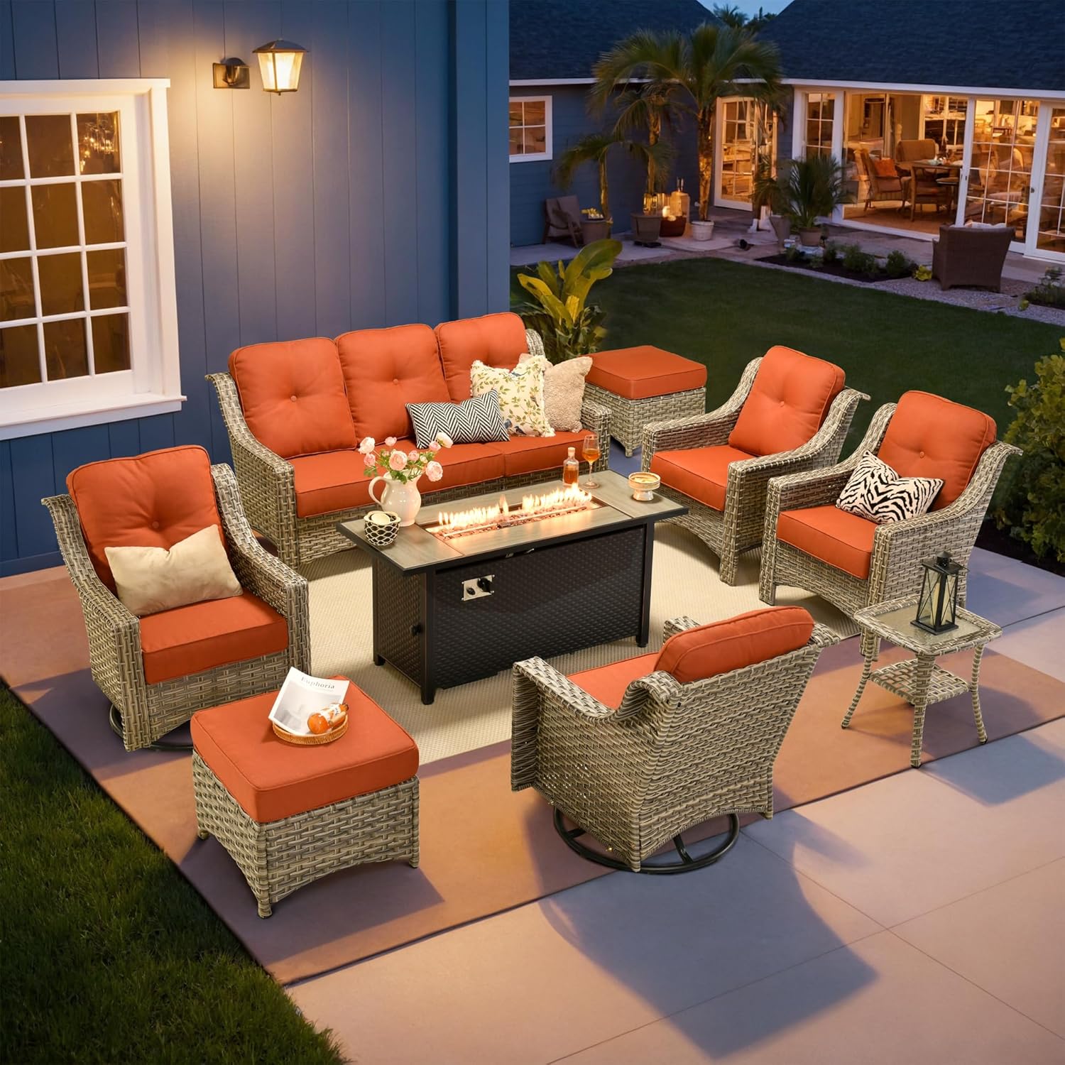 Outdoor 9 Pieces Coversation Set with 54