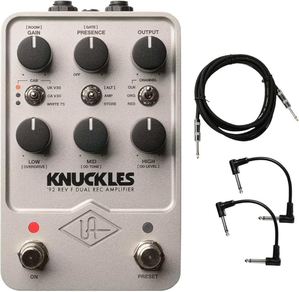 Universal Audio UAFX Knuckles '92 Dual Rec Amplifier Pedal - Bundle with Instrument Cable and 2 Patch Cables