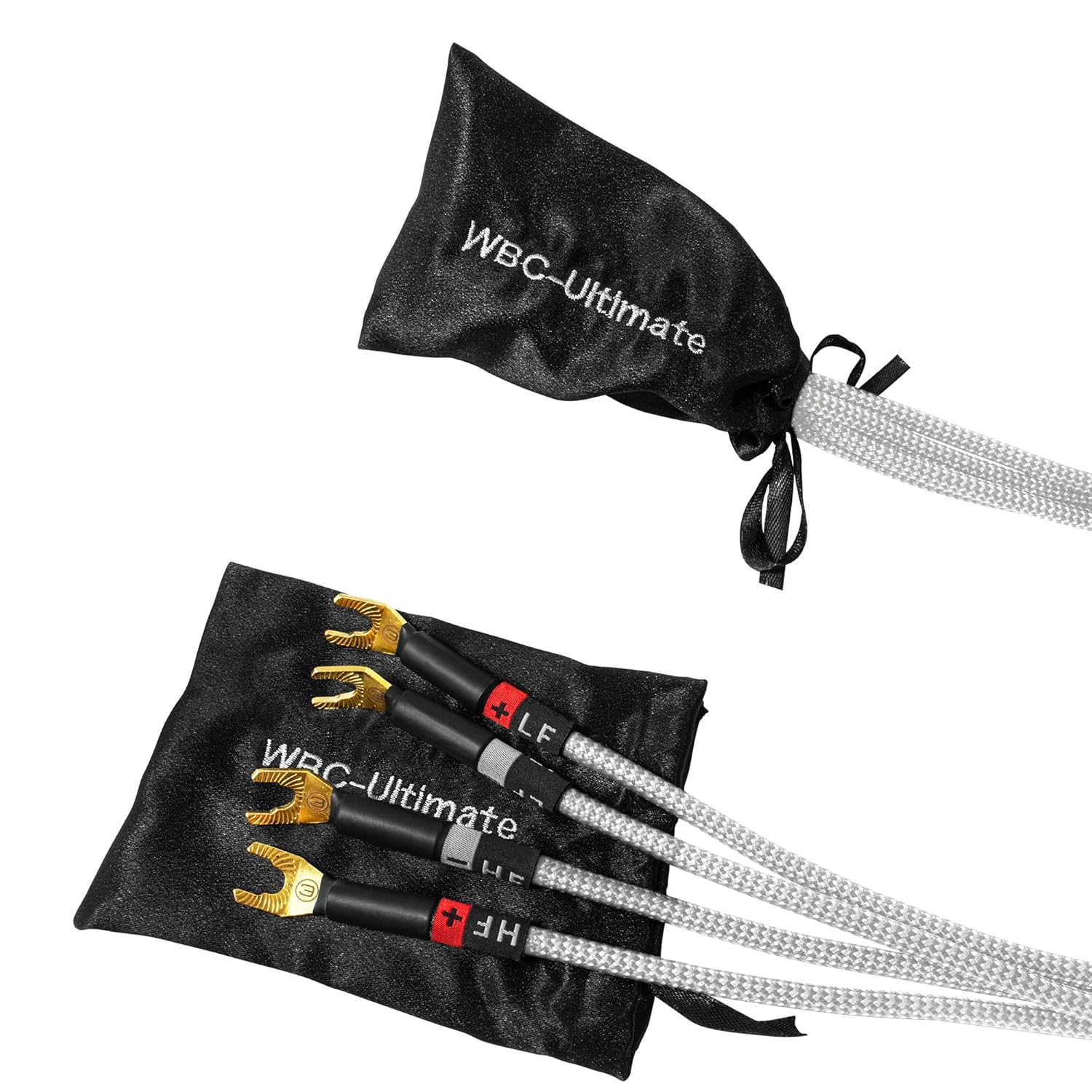 WORLDS BEST CABLES 6 Foot Ultimate - 12 AWG - Ultra-Pure OFC - Premium Audiophile HiFi Bi-Amp Speaker Cable Pair with Eminence Gold Banana (x4) & Spade (x4) Plugs & Silver Tweed Jacket