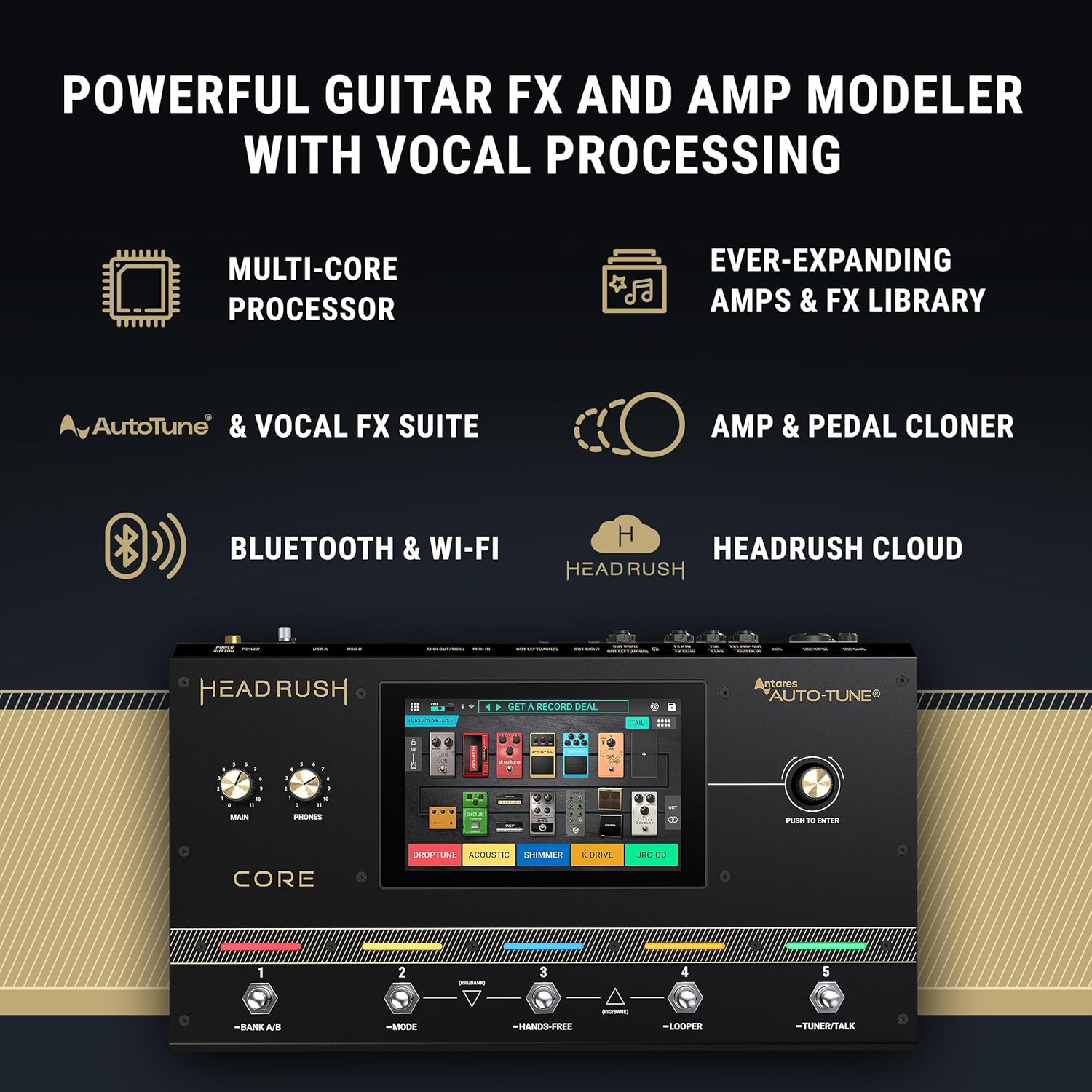 HeadRush Core - Guitar and Vocal Multi Core Effects Amp Modeling Processor with Cloning, Looper, Antares Auto-Tune, Wi-Fi, Touchscreen, and Bluetooth