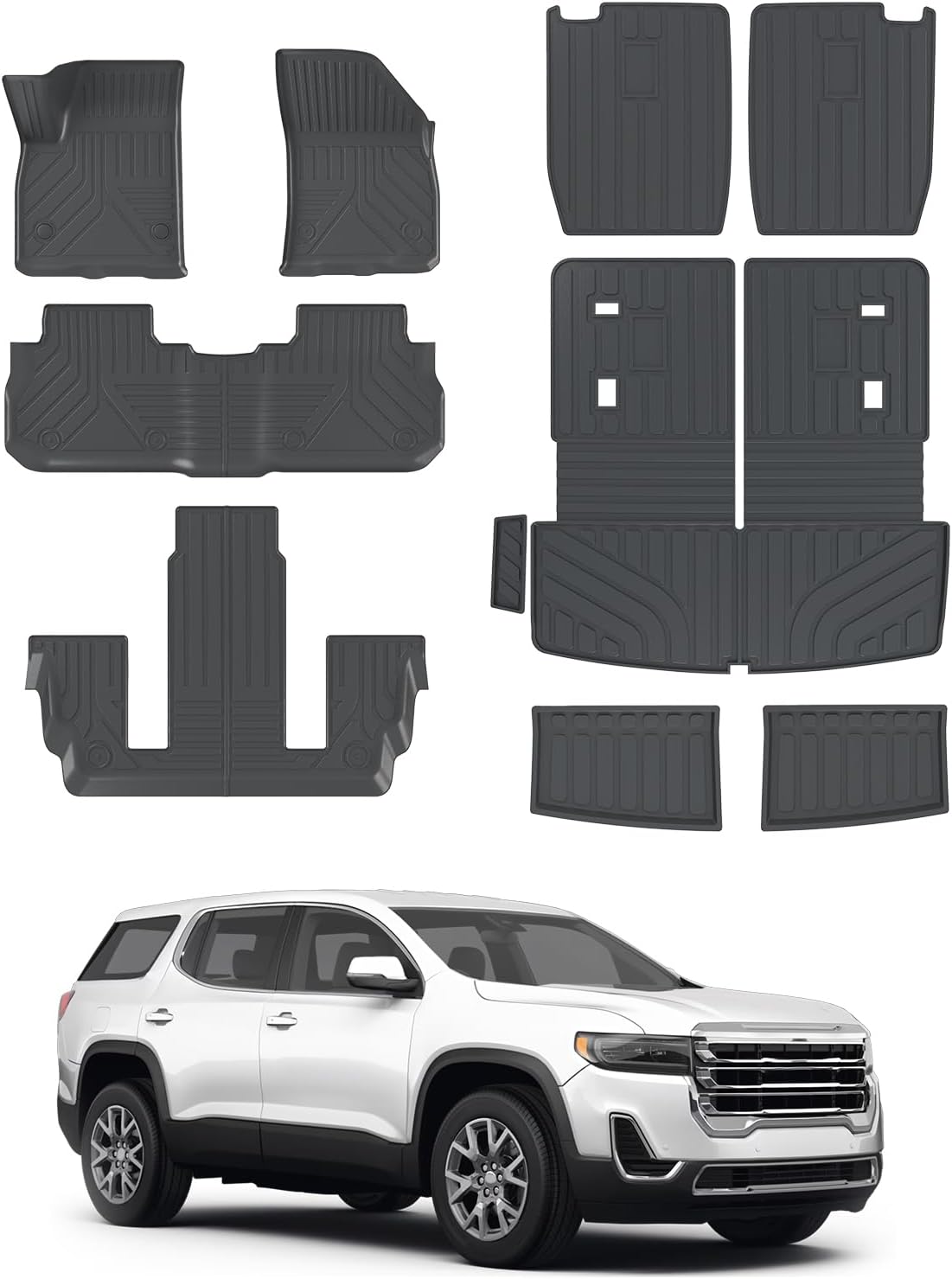 Rongtaod Floor Mats Compatible with 2017-2023 GMC Acadia 6 Seater Cargo Liner Kick Mats Cargo Mat Sub Trunk Mat Trunk Liner 2nd&3rd Back Seat Cover Protector All Weather Acadia Accessories (Set of 10)