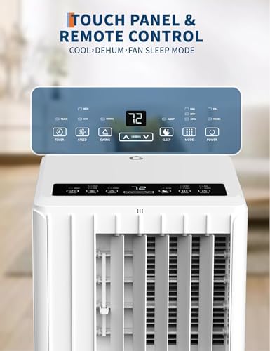 8000 BTU Portable Air Conditioner for Rooms up to 350 Sq. Ft, 3-in-1 Cooling, Dehumidifier & Fan with Quiet Operation, Efficient Cooling, Sleep Mode, 24-Hour Timer & Remote Control, White