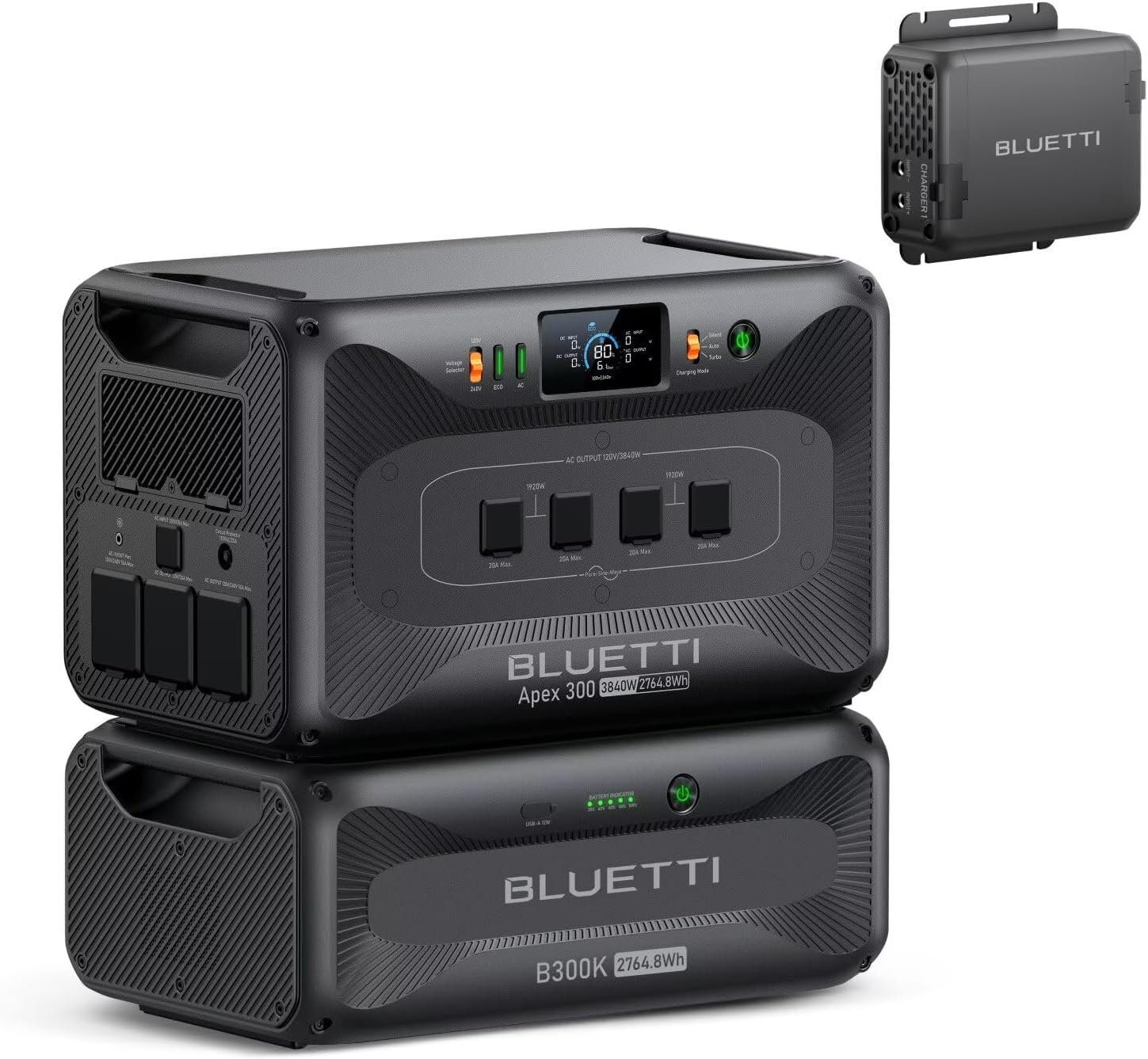 BLUETTI Portable Power Station Apex 300 & B300K & Charger 1 (560W Alternator Charger), 5529.6Wh LFP Battery Backup with 6 3840W AC Outlets, On-the-Go Recharging, for Camping, RV Life (2025 New)