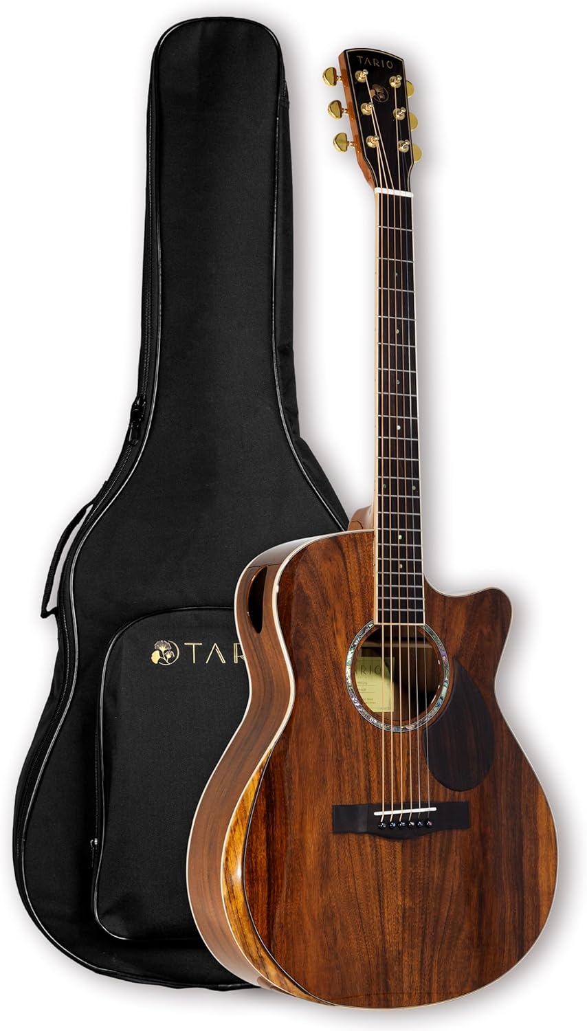 TARIO 41'' Electric Acoustic Antique Guitar Solid Acacia Top Acacia Back and Sides Mahogany Neck