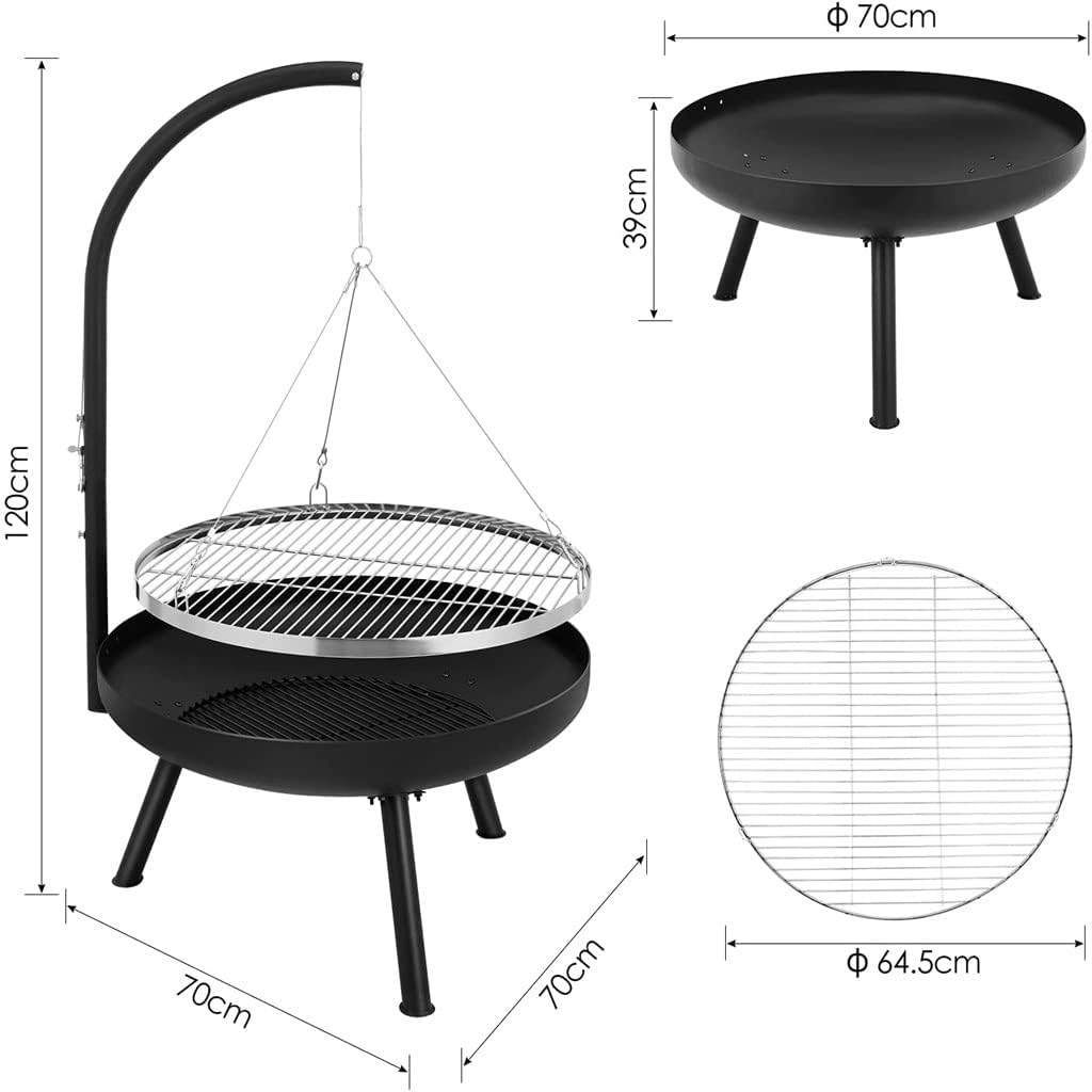 Outdoor Bbq Fire Pit Bowl Tripod Hanging Swivel Grill Adjustable for Camping