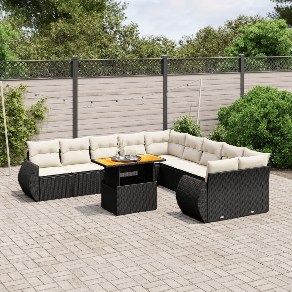 Garden Sofa Set Black PE Rattan, Large Adjustable Armrests, 11-Piece Modular Outdoor Patio Furniture, UV-Resistant Synthetic Poly Rattan for Balcony, Terrace