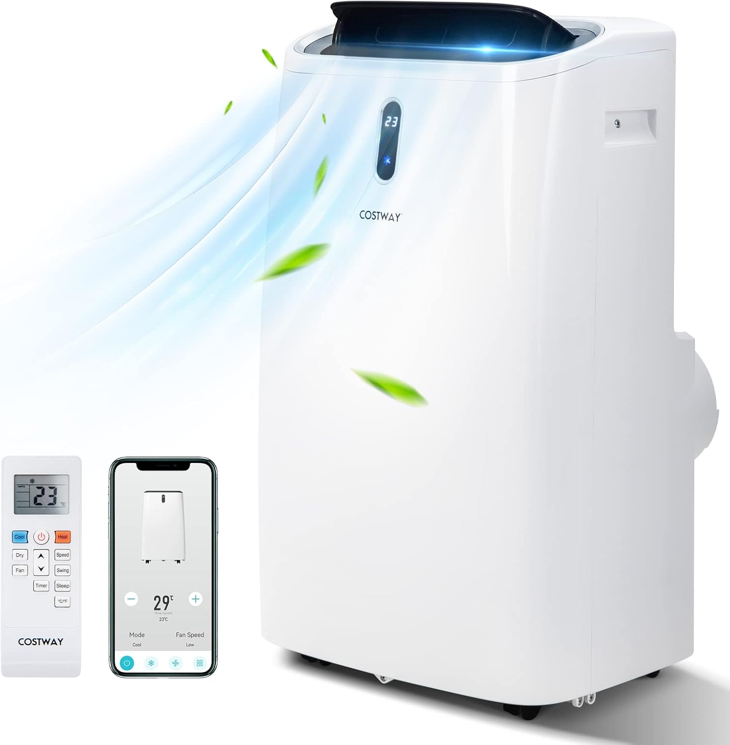 COSTWAY 12000BTU Portable Air Conditioner, 4-in-1 Oscillation Air Cooler with Cooling/Dehumidifier/Heater/Fan, 3 Speeds Fan for 450 sq.ft, Remote Control, WiFi Smart Control (12000BTU)