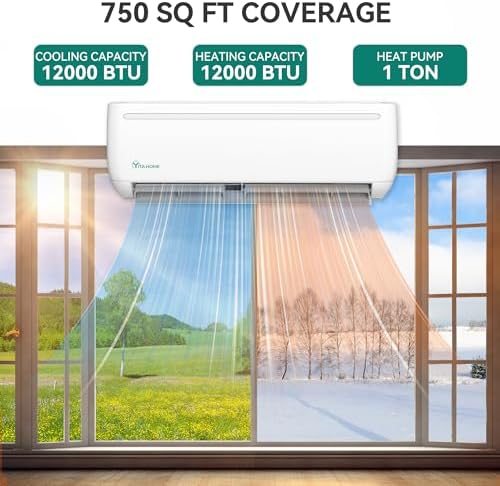 YITAHOME 12000 BTU Mini Split Air Conditioner Heat Pump System, 20 SEER2 115V Inverter Ductless AC Heats & Cools Up to 750 Sq. Ft, WiFi & Alexa Compatible, 1 Ton Heat Pump with Installation Kit