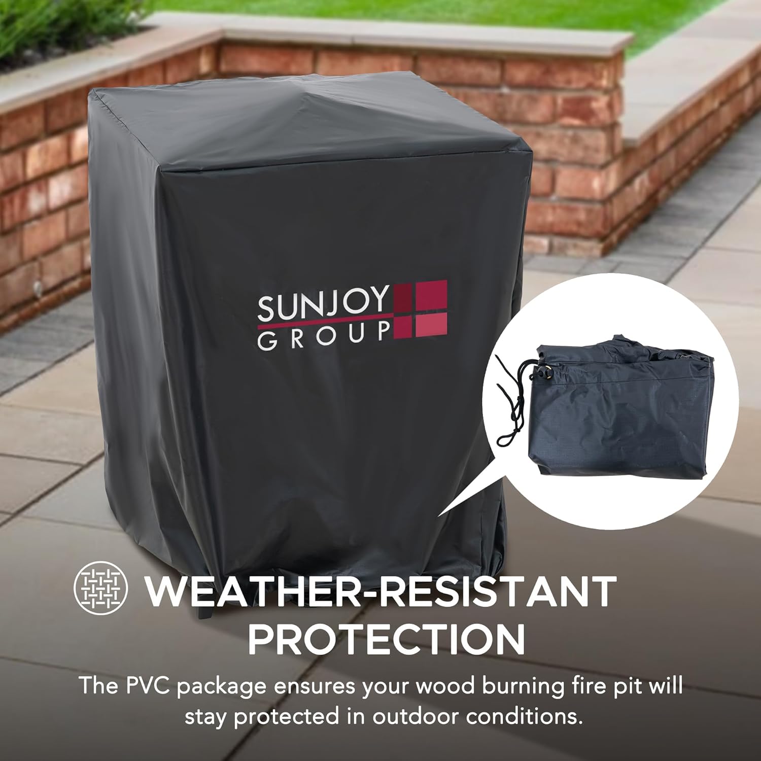 Sunjoy 18 in. Hartefeld Fire Pit, Steel Outdoor Patio Fire Pit Wood Burning Backyard Firepit with PVC Cover and Fire Poker