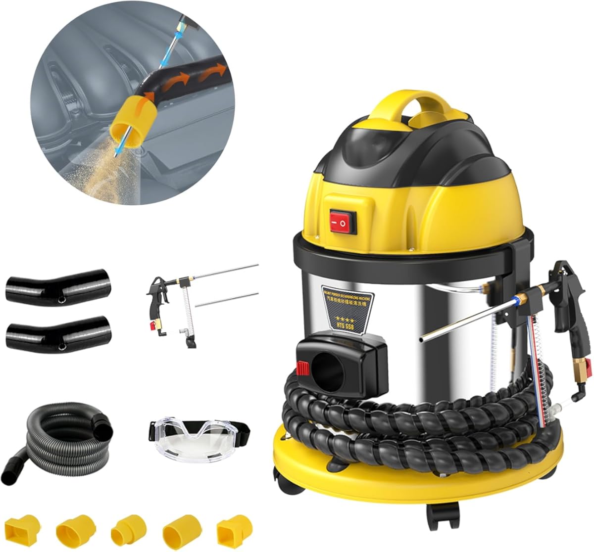 HTS558 Walnut Blaster Machine, Valve Carbon Deposits Cleaner for Automotive Engine Intake & Valvetronic System, 110V/220V Walnut Blasting Cleaning Machine,Walnut Shell Sand Blasting Cleaner Tool