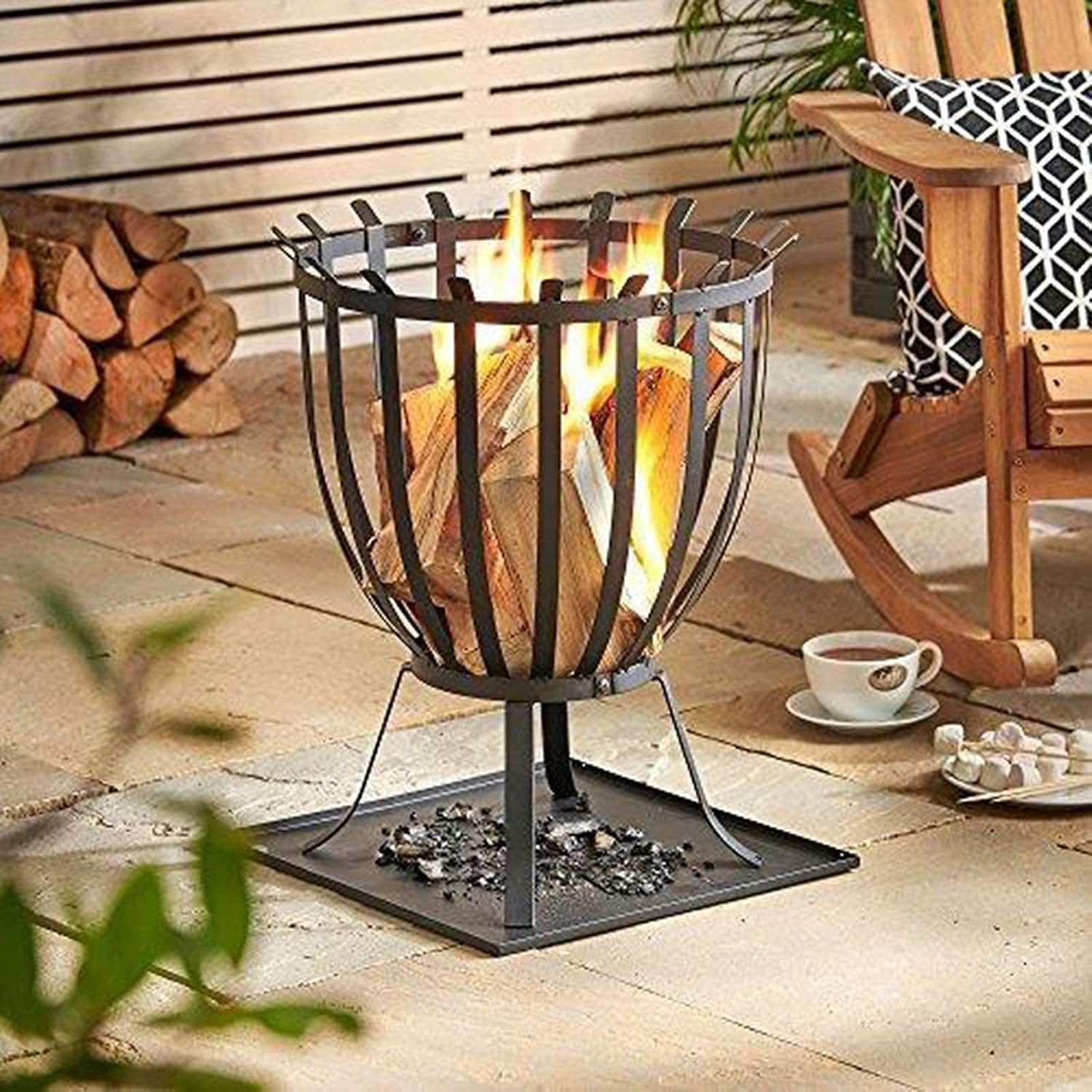 Small Firepit, Fire Pit Fire Basket, Fire Steel Brazier Outdoor Garden Patio Barbecue Heater Fire Burning Log Wood Burner Basket BBQ Grill Ash Tray Round