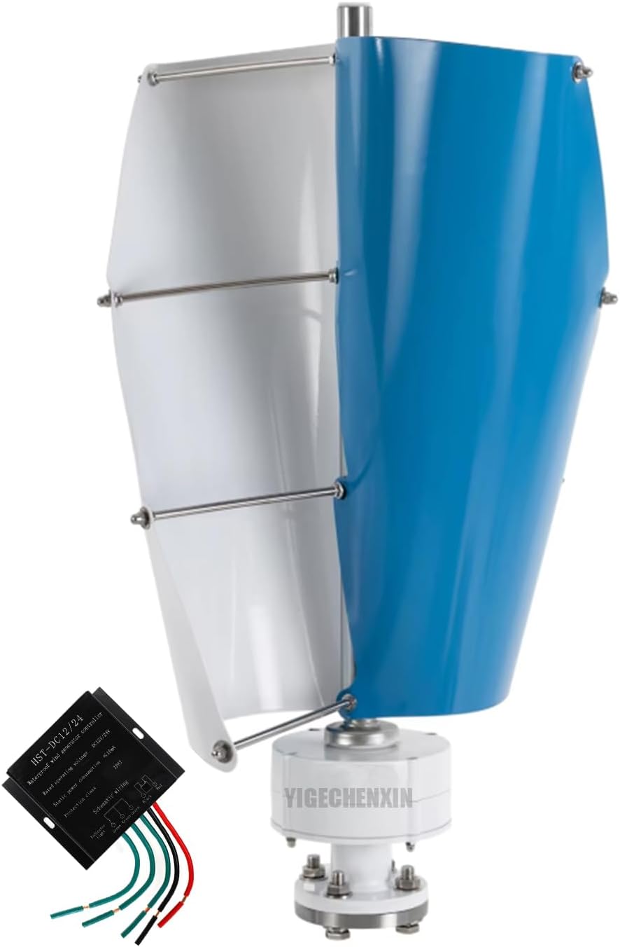 Noise Free Wind Turbine, 300W 12V 24V 48V 220V Spiral Wind Turbine Kit with Controller Automatic Adjustment Suitable for Households, Boats, Street Lights(2 Leaves)