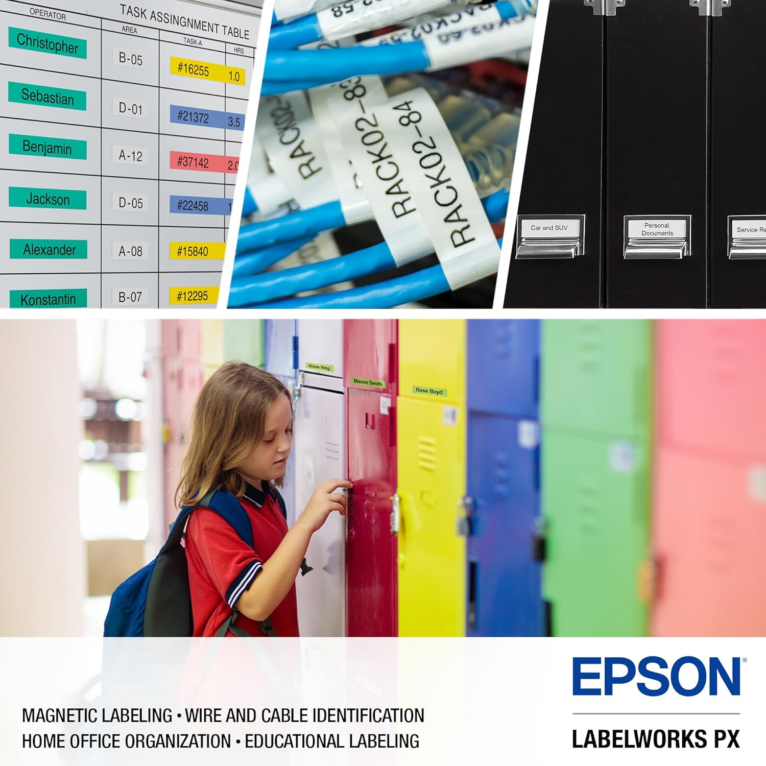 Epson LABELWORKSBonus Bundle - LW-PX750 Industrial Label Maker Kit - Complete Kit with Accessories and 224BWPX & 224VTBWPX Tape Cartridge