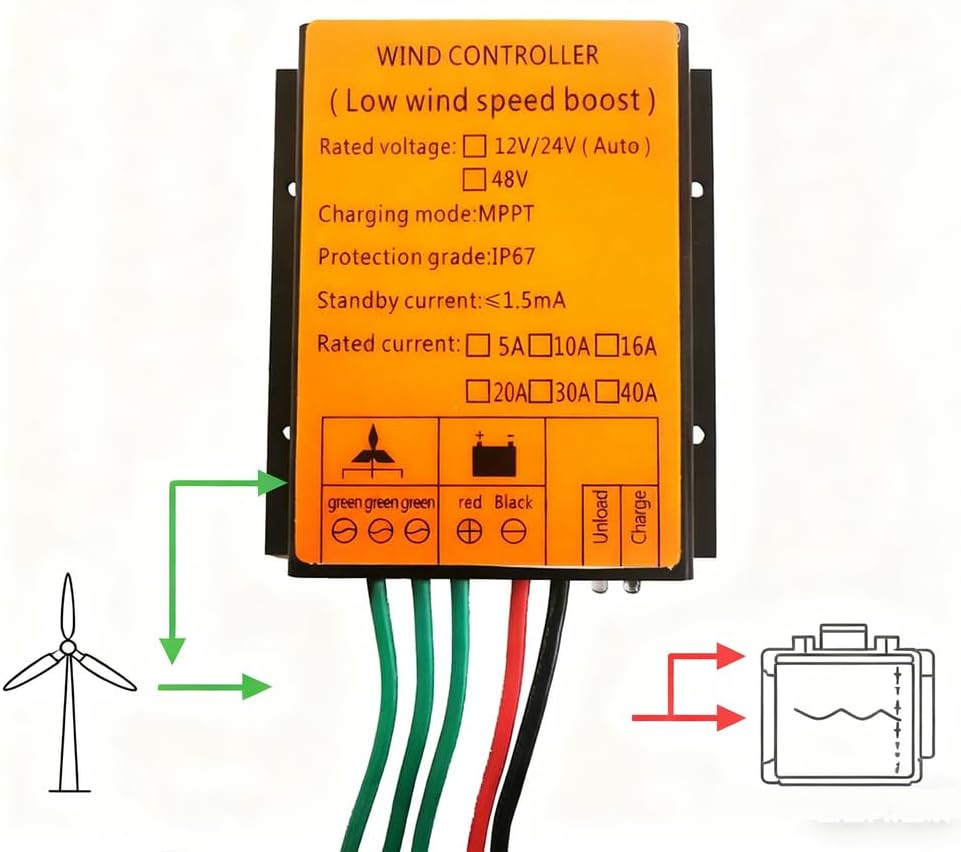 24v,HYZHANHONG 14000W DC 12V/24V/48V Wind Turbines Generator Charge Controller, Waterproof Battery Charge Controller Regulator(Yellow)