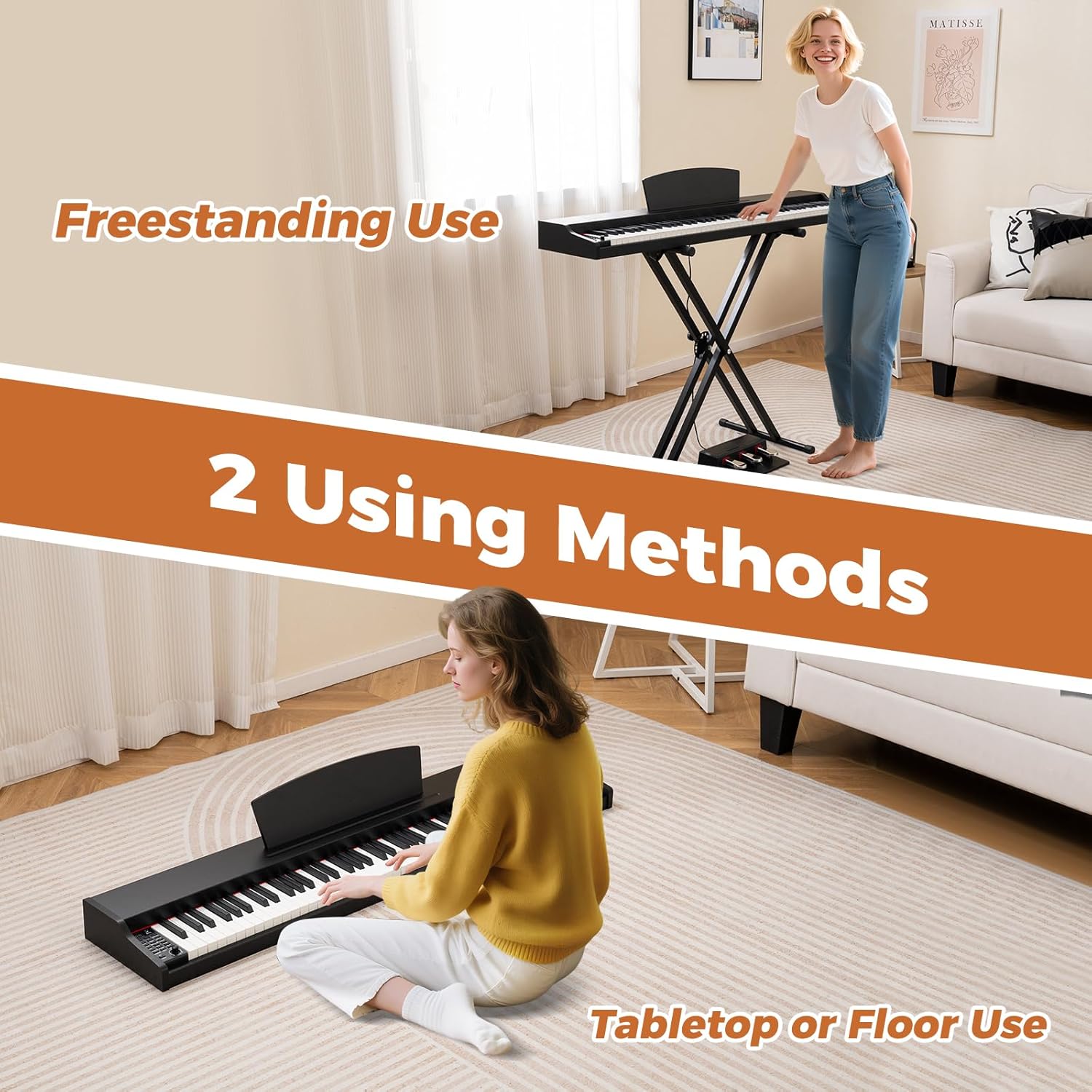 88 Key Digital Piano, Full Size Semi-weighted Electric Keyboard with Adjustable Stand, Triple Pedals, Dual Speakers (Black)