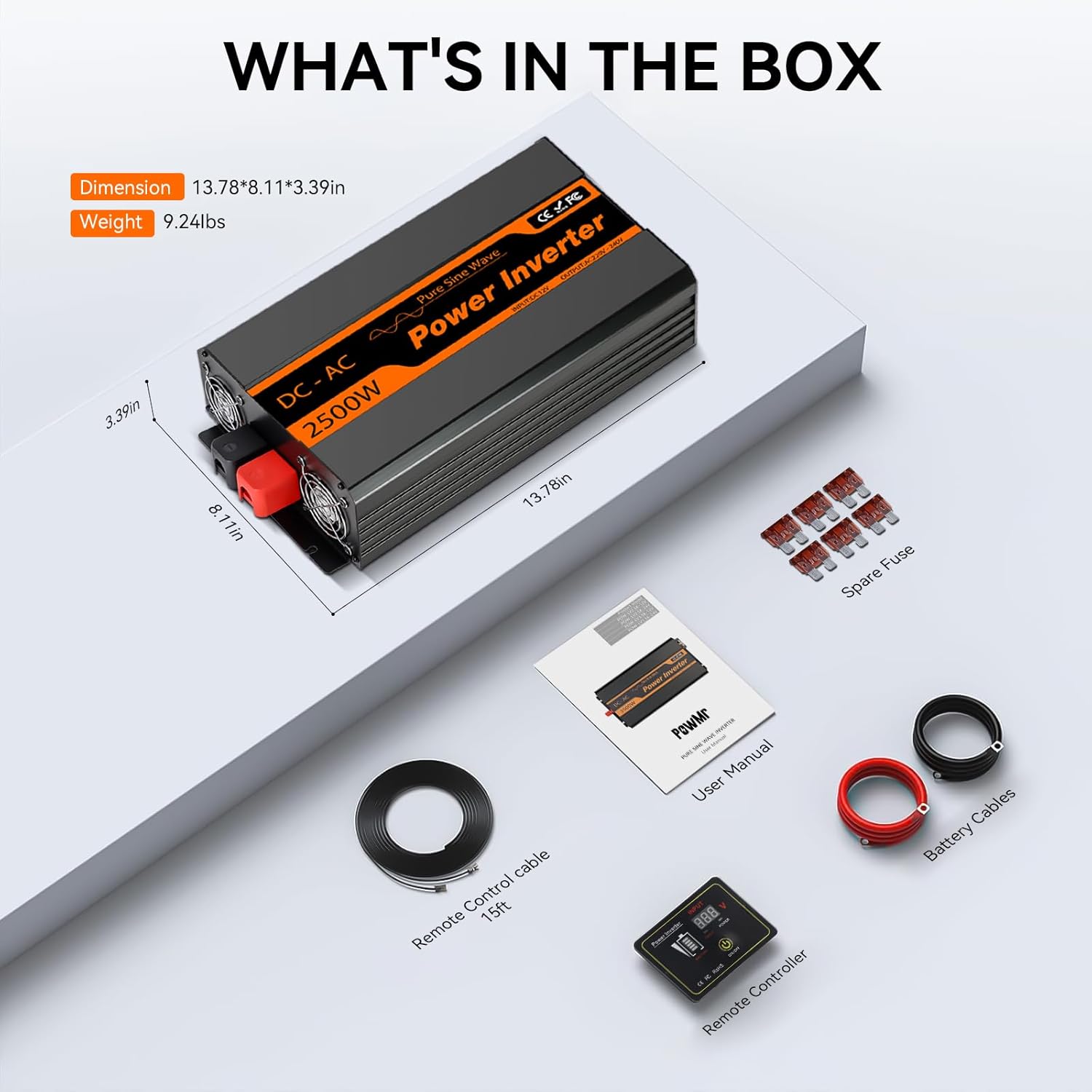 PowMr Pure Sine Wave Inverter 2500W 24V & MPPT 60A Solar Charge Controller