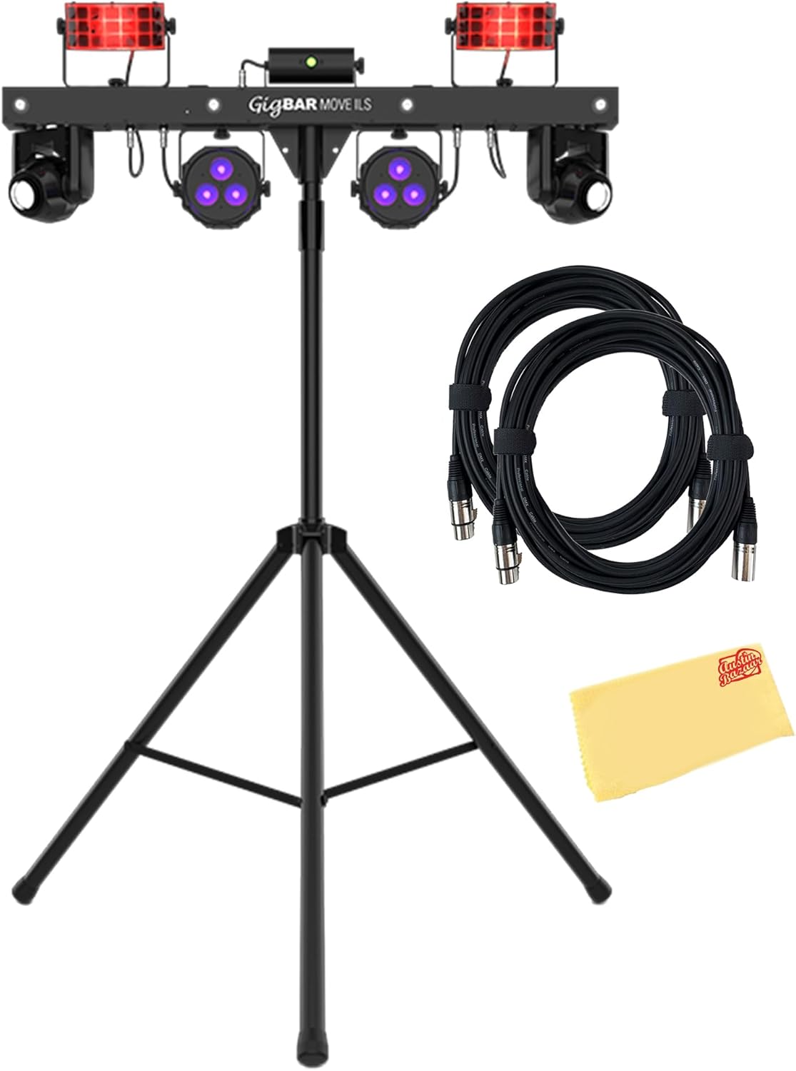 CHAUVET DJ GigBAR Move ILS 5-in-1 LED Lighting System with 2 Moving Heads Bundle with 2 DMX Cables and Austin Bazaar Polishing Cloth
