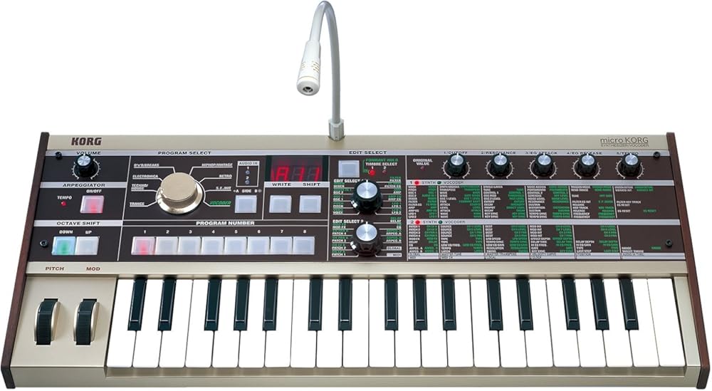 Korg microKORG Compact Analog Modeling Synthesizer w/Vocoder Mini Mic, 4 Voices and 6-step Arpeggiator