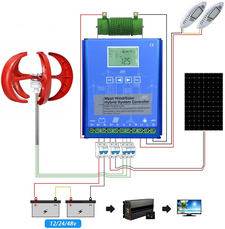 10000W Wind and Solar Complementary Controller Regulator, with Dump Load 12V 24V 48V Off Grid Wind Solar Controller for Home, Boat, Street Light