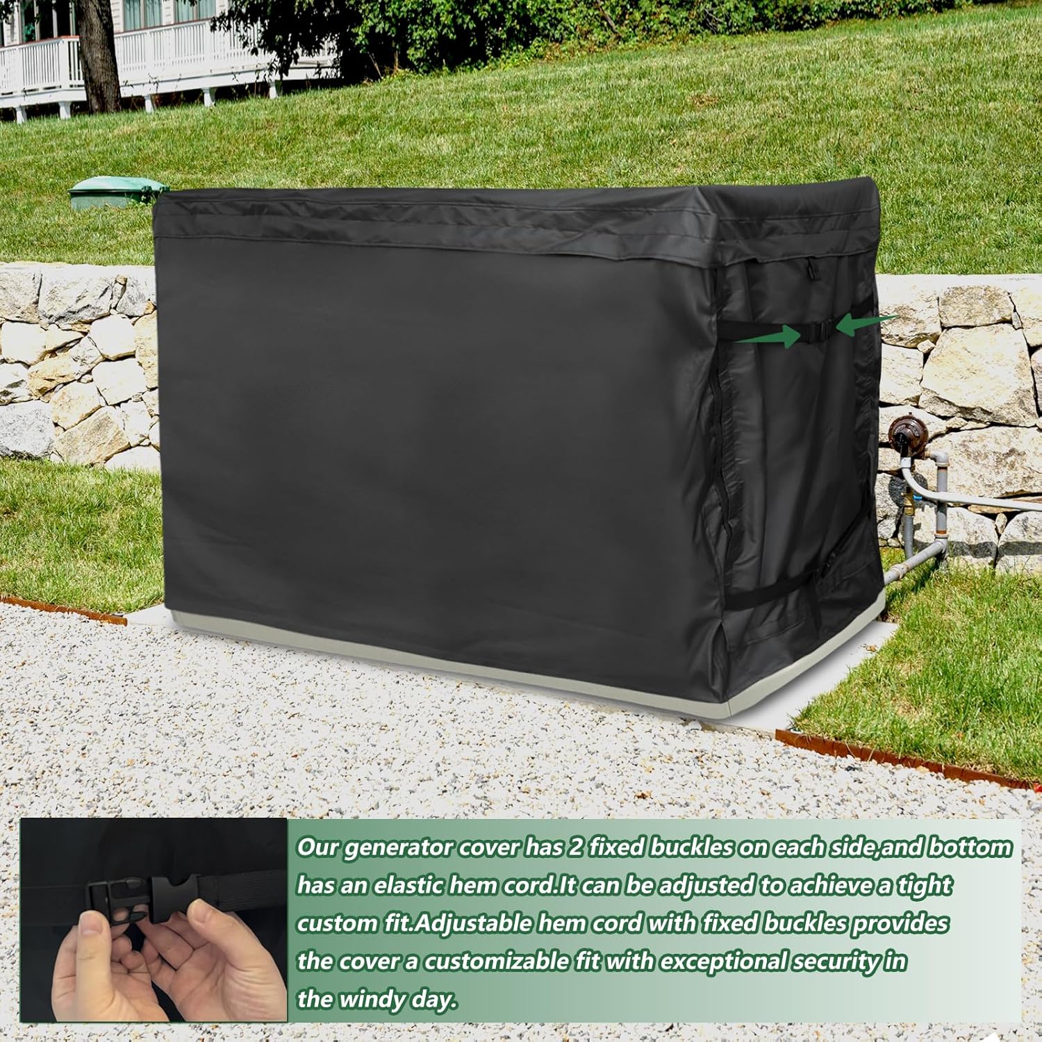 Generator Cover,Heavy Duty 600D Waterproof Generator Cover for 7043 22kW Air Cooled Series Home Standby Generator, Black