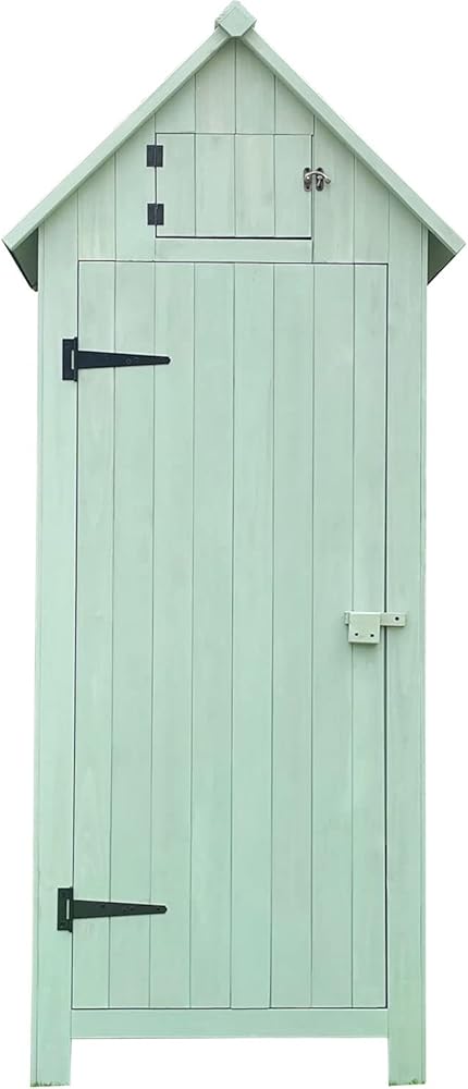 Hanover Outdoor Storage Shed with Shelves and Lock, 8.7 cu. ft. Capacity, Vertical Wood Shed for Tools, Equipment, and Garden Supplies, Modern Fir Wood Shed in Mint with Waterproof Roof and Floor