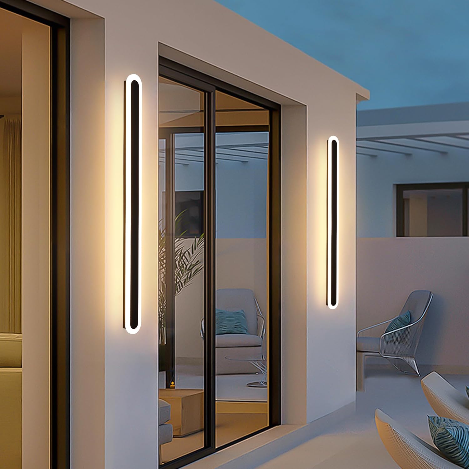 2-Pack 40in Long Outdoor Modern LED Wall Light, 30W IP65 Waterproof LED Wall Mount Lighting Fixture, Long Outdoor Wall Light Dimmable 3CCT Acrylic Wall Sconce