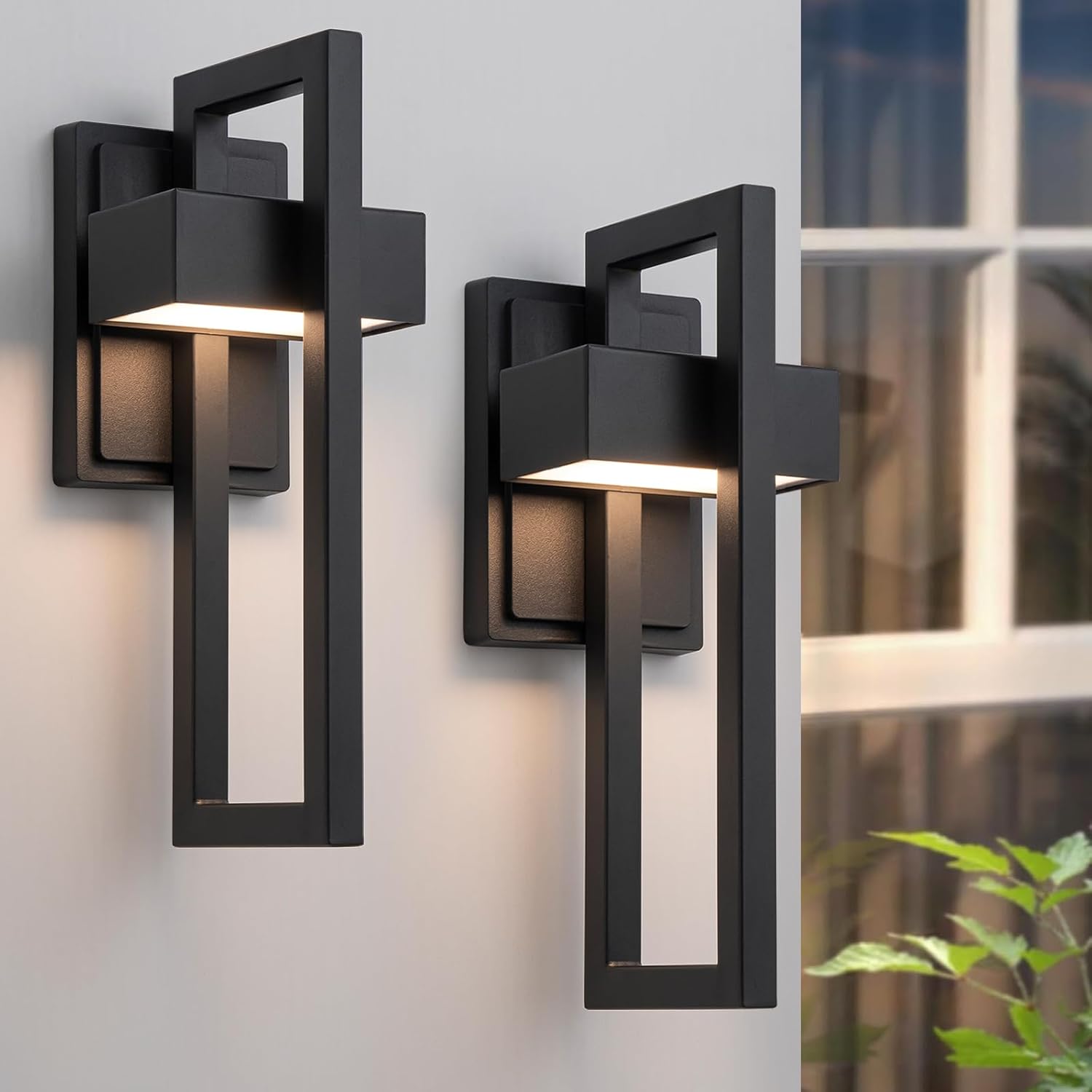 Outdoor Wall Lights Modern LED Exterior Lighting Fixtures, 3000K 15W Outdoor Wall Sconce for Porch, Matte Black Outside Wall Mount Lights for Front Door House Garage Indoor. (2 Pack)